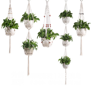 Macrame hand-woven flower pot net pocket hanger cotton rope plant hanger indoor hanging planter