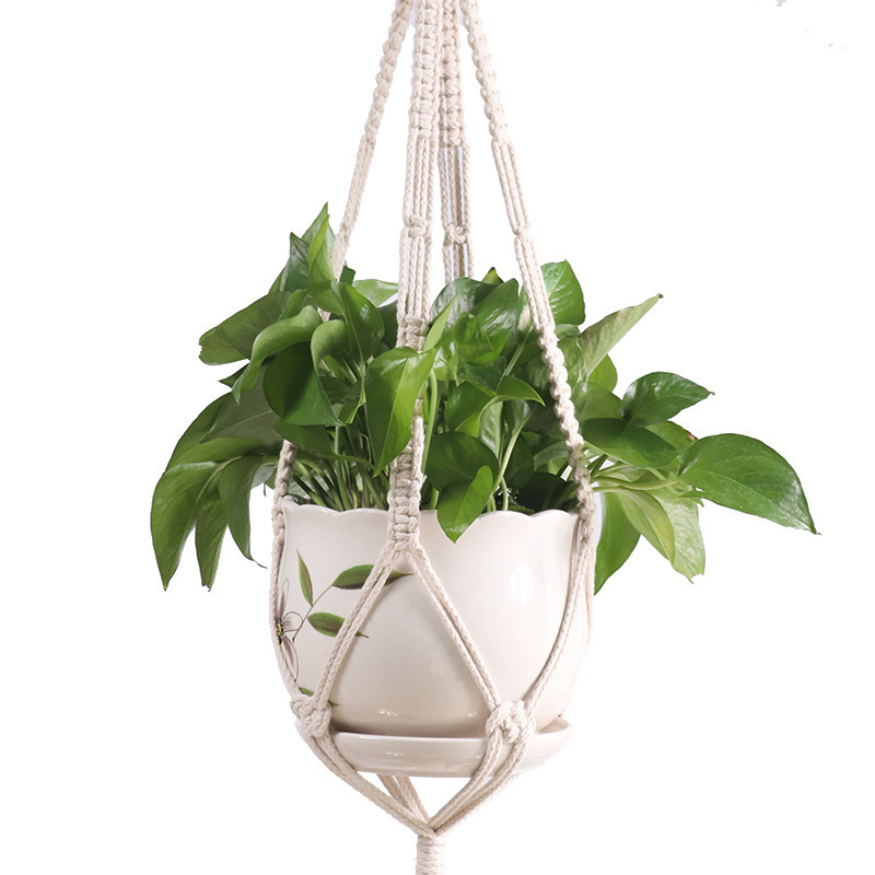 Macrame hand-woven flower pot net pocket hanger cotton rope plant hanger indoor hanging planter