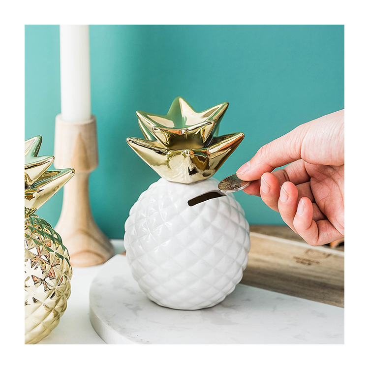 Nordic gold craft pineapple home decoration crafts ceramic piggy bank boxes bedroom art home decor accessories