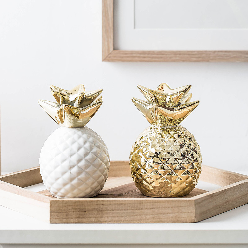 Nordic gold craft pineapple home decoration crafts ceramic piggy bank boxes bedroom art home decor accessories