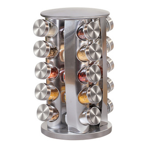 New Kitchen Supplies 20-jar Round Shape 430 Stainless Steel Seasoning Jar Revolving Countertop Spice Rack