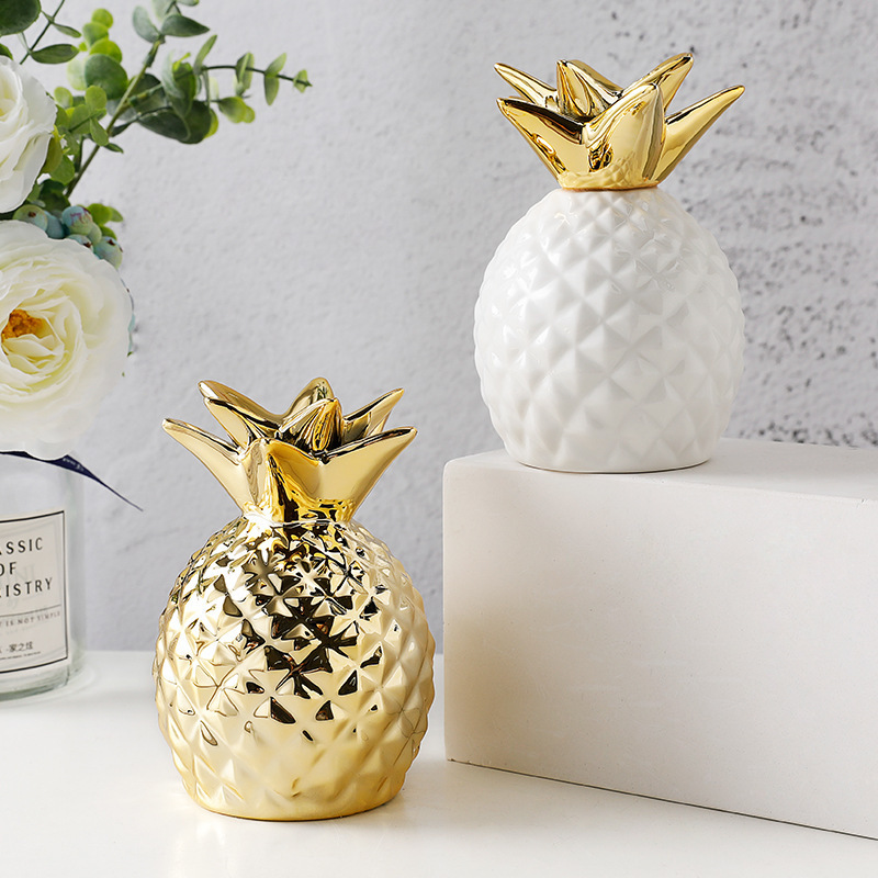 Nordic gold craft pineapple home decoration crafts ceramic piggy bank boxes bedroom art home decor accessories