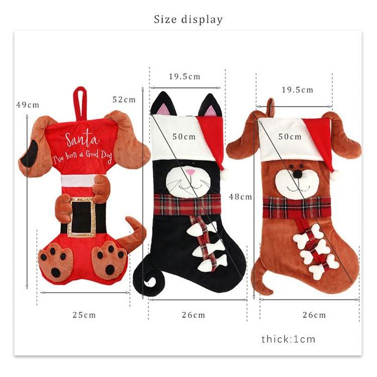 Christmas Decorations Luxury Animal Socks Carton Cat Dog Candy Bags Velvet Christmas Stockings Party Decorations