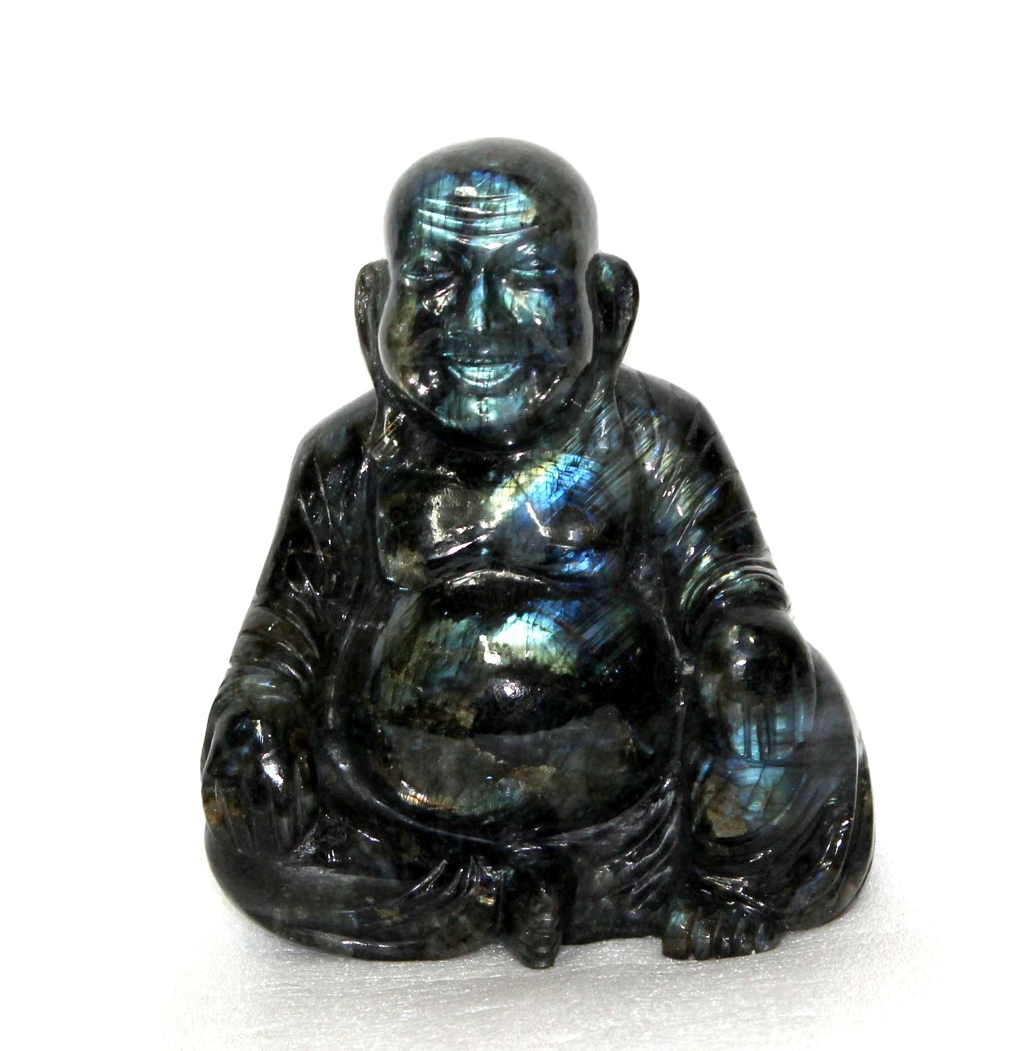 Buy High Grade Handcrafted Natural Labradorite Sculpture Hand-carved Laughing Buddha Statue