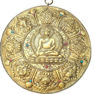 Top Quality Nepal Art Iron Thangka Painting Tibetan Copper Mandala with Gold Finish Stone Studded