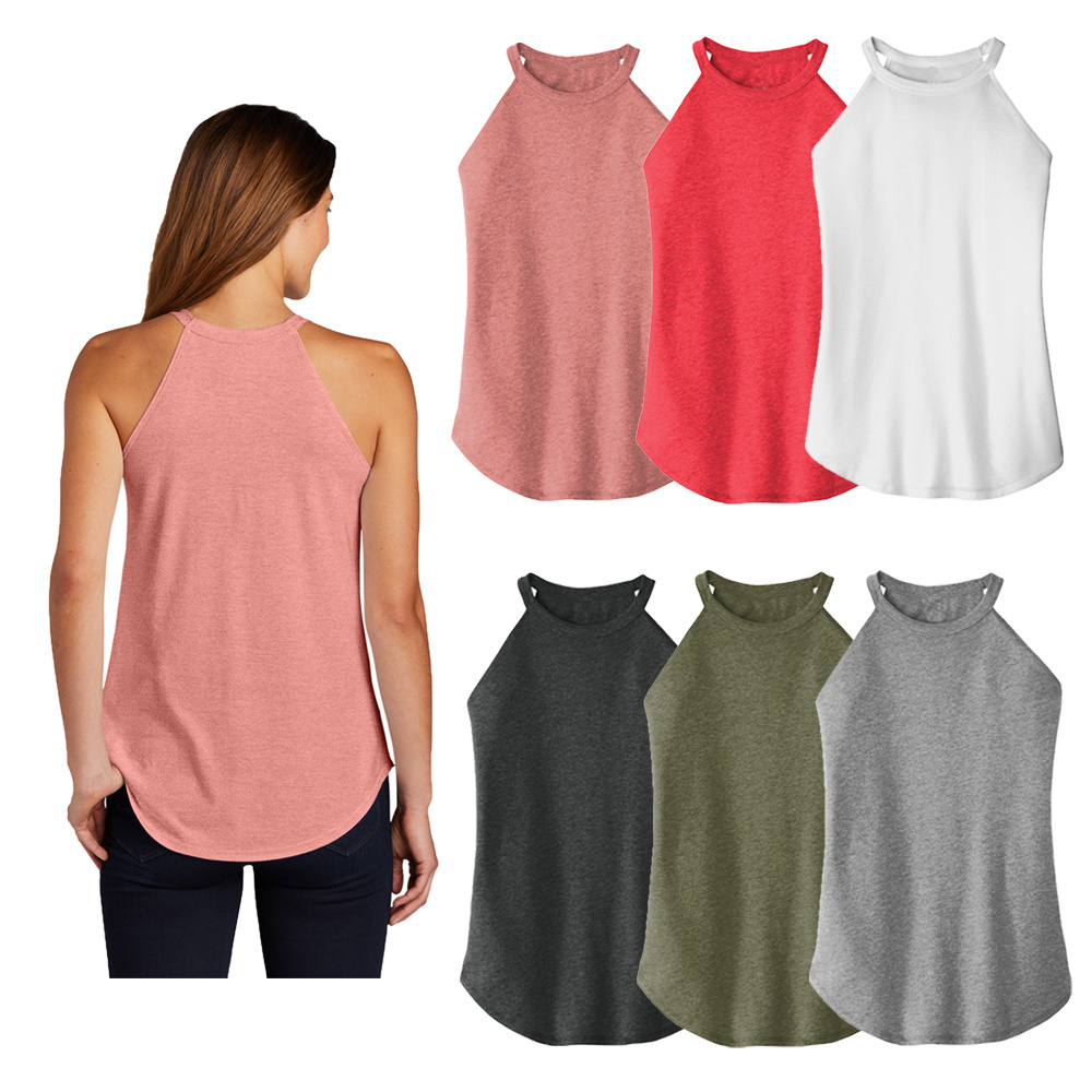 Custom ladies rocker tank personalized summer adult  poly/combed ring spun cotton plain shirts for women