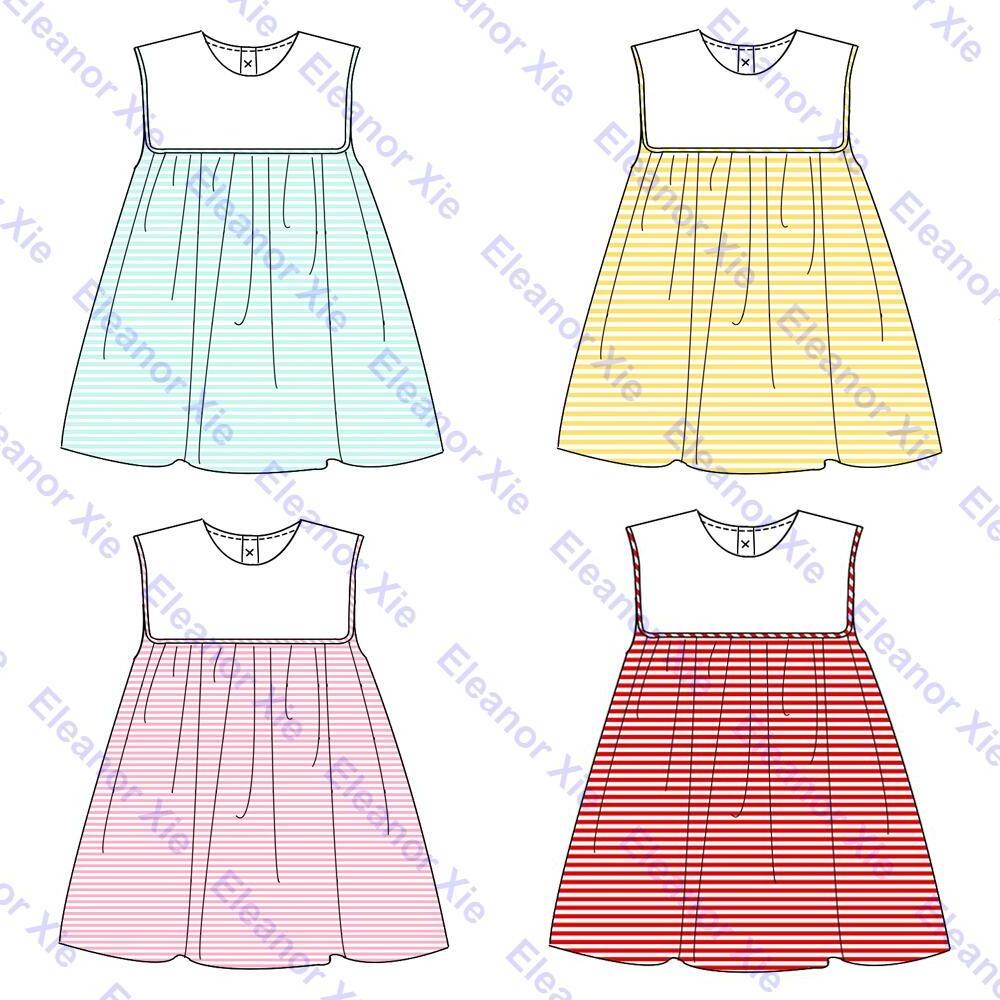 Boutique plain bib cotton kids toddler girls sundress embroidery summer cotton knitted baby dresses