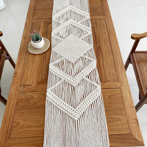 Bohemian Style Table Runner White Striped Handmade Cotton Macrame Table Runner