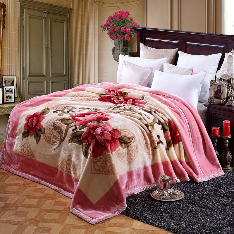 Solid Color Raschel Blanket Super Soft Double Wedding Gifts Printed Fleece Mink Blanket For Winter