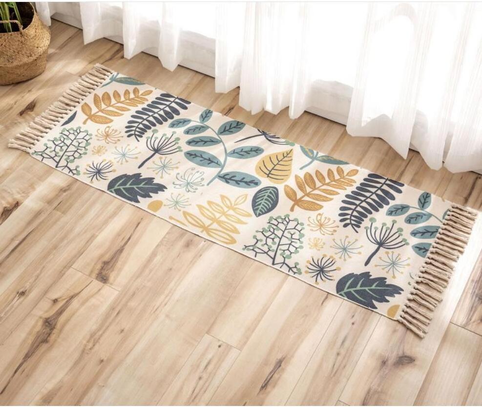 wholesale cotton and linen woven mat with tassel home decor plant design living room carpets and rugs