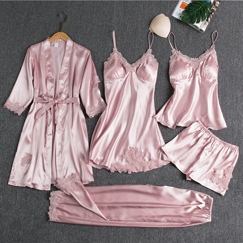 Wholesale Plus Size Silk Satin Women Pajama Sleepwear Nightgown Robe