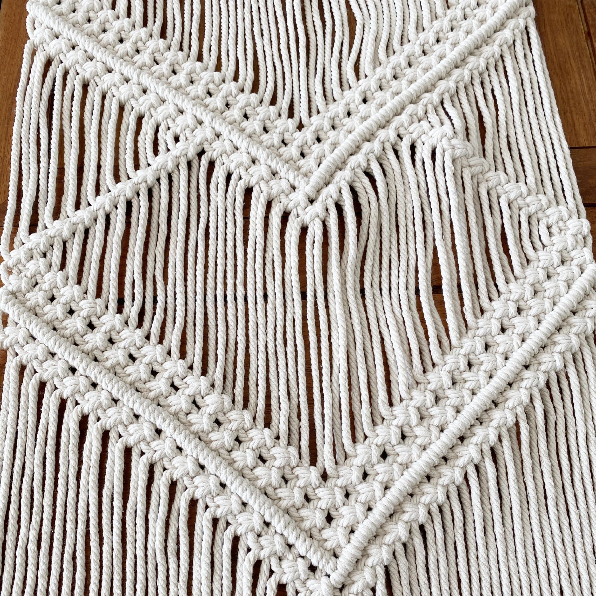 Bohemian Style Table Runner White Striped Handmade Cotton Macrame Table Runner