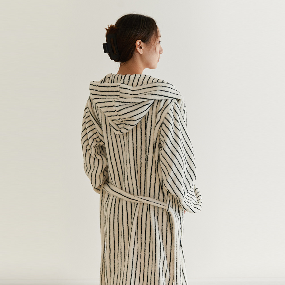 Long Staple Cotton Designer Robes Plus Size Unisex Bathrobe Warm Cotton Toweling Terry Robe Striped Women Home Dressing Gown