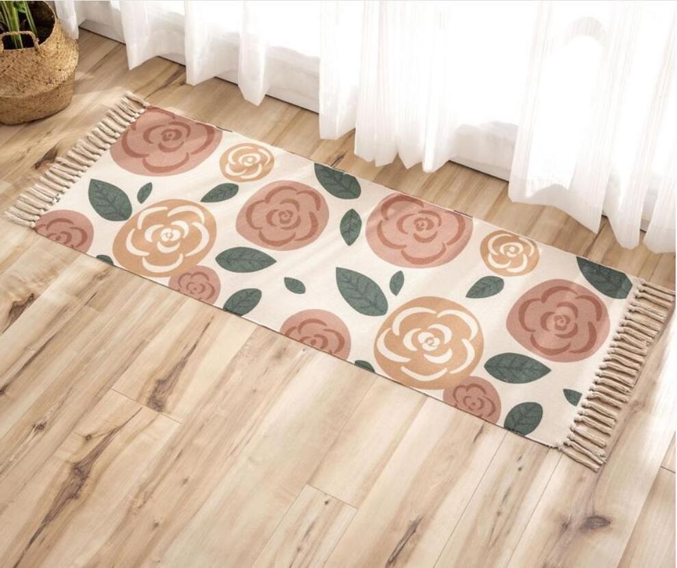 wholesale cotton and linen woven mat with tassel home decor plant design living room carpets and rugs