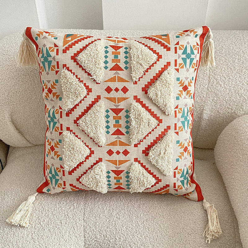 Manufacturers 45*45 Crochet Pillow Case Covers With Zipper Wholesale Linen Cotton Turkey Cushion Cover With Tassels