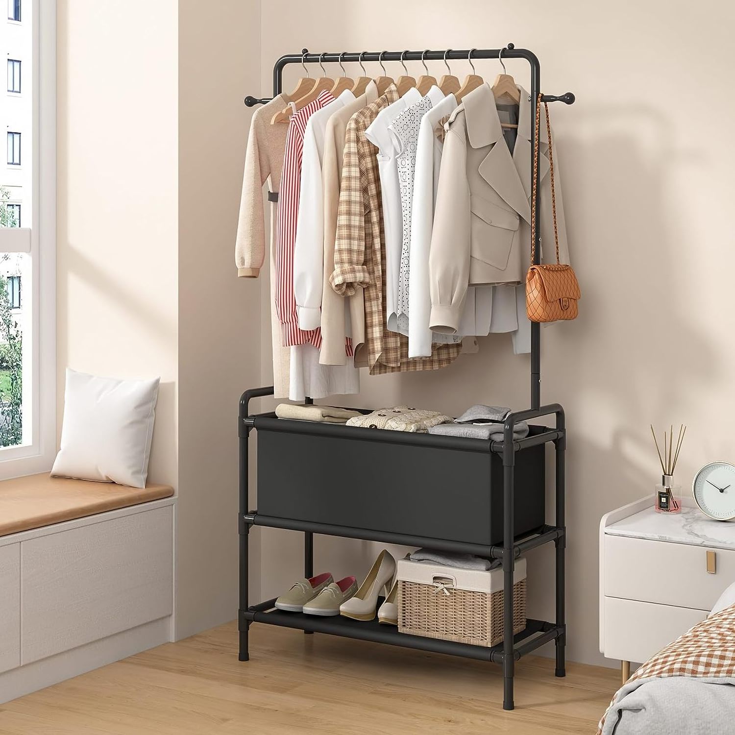 Clothing Rack with Storage Bag Non-woven Shelves for Shoes Multi-Functional Garment Rack for Living Room Furniture