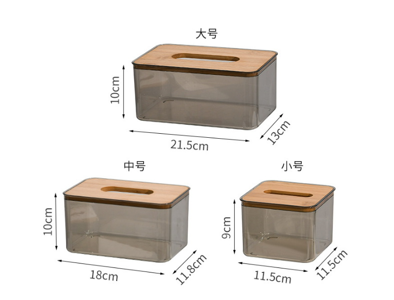 Baolong Factory Creative Household Transparent Tissue Container Holder Facial Tissue Dispenser Box with Bamboo Wood Lid