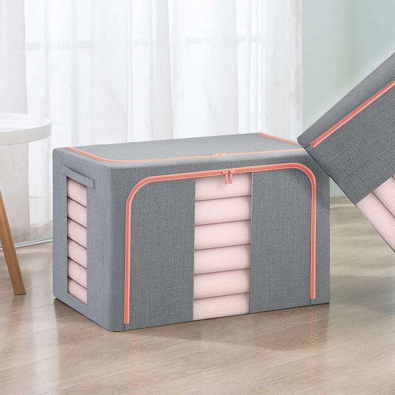 Dust-Proof Folding Fabric Storage Box Steel Frame Customized LOGO Fabric Storage Box Moisture-Proof Clothing Bins Stackable