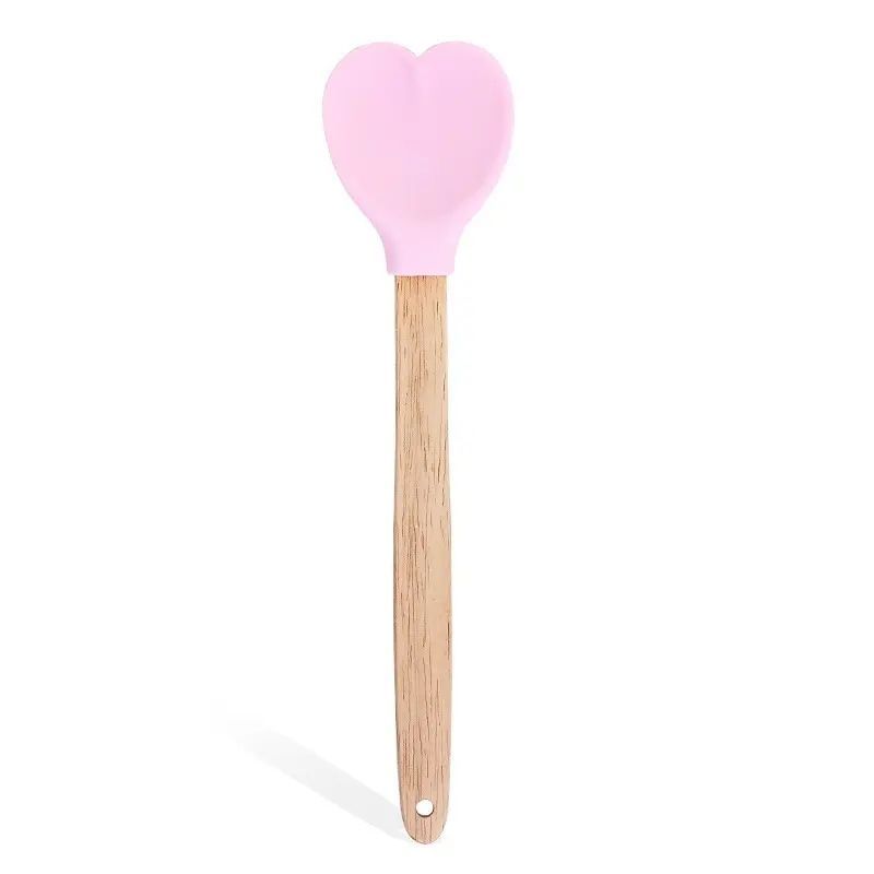 Customize Heart Shaped Silicone Spatula With Wooden Handle For Mixing Cooking Baking Wooden Valentine's Day Utensils