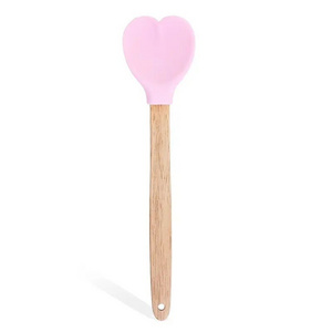 Customize Heart Shaped Silicone Spatula With Wooden Handle For Mixing Cooking Baking Wooden Valentine's Day Utensils