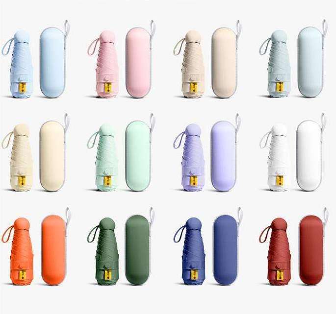 MU Portable Folded Compact Rain Paraguas Parapluie Sombrillas 5 Mini Pocket Folding Sunblock UV Cheap Capsule Umbrella