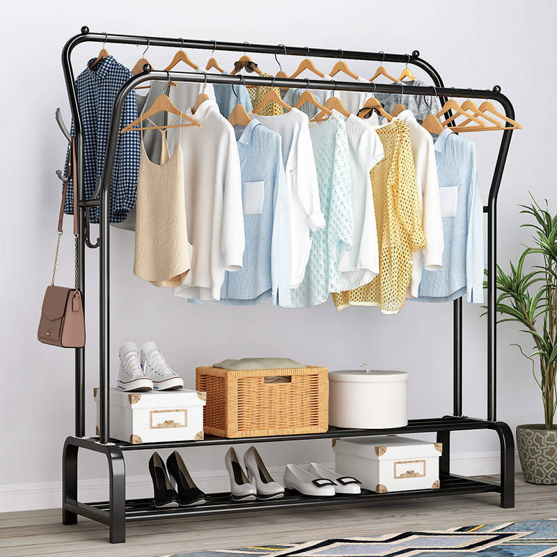 36 Inch Garment Rack with Wheels and dense mesh storage shelf Steel Clothes Stands Coat Rack