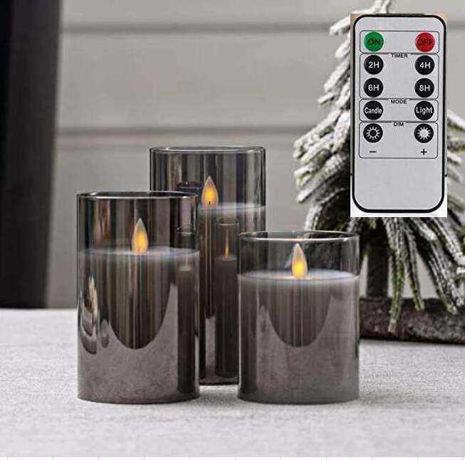 3pcs Grey Acrylic plastic Flickering Flameless Remote Battery Operated with Timer Home DecorationsHallowen Christmas Led Candle