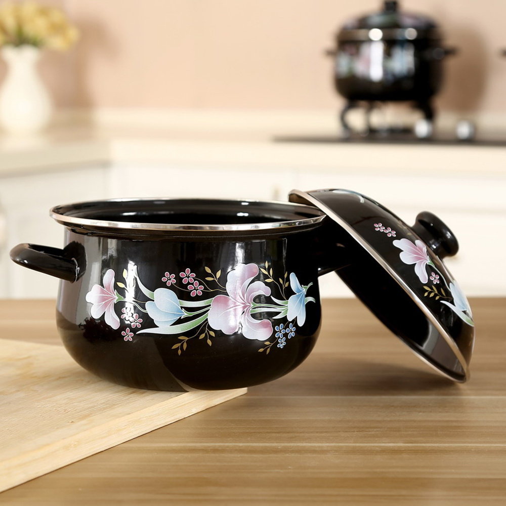 Enamelware Wholesale 906ED cookware sets hot enamel pot,flower pattern black casseroles