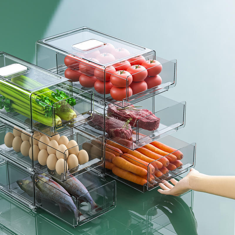 Wholesale Refrigerator Stackable Bins Save Space Kitchen storage Plastic Fridge Organizers