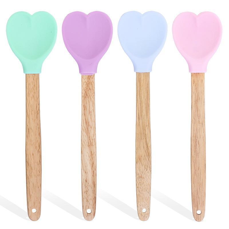 Silicon Brush 3 Pcs Baking For Cooking Handle Thin Kitchen Mini Striped Heart Shape Silicone Spatula With Design