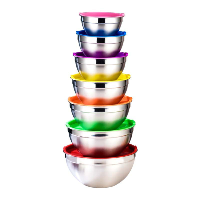 201 Stainless Steel Deepened Reinforced Bowls With Lids Mirror Polished Various Sizes Salad Bowls Set Kitchen Use