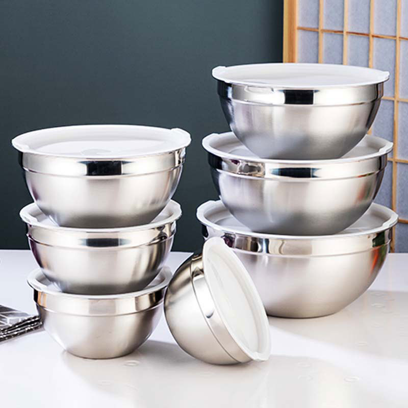 201 Stainless Steel Deepened Reinforced Bowls With Lids Mirror Polished Various Sizes Salad Bowls Set Kitchen Use