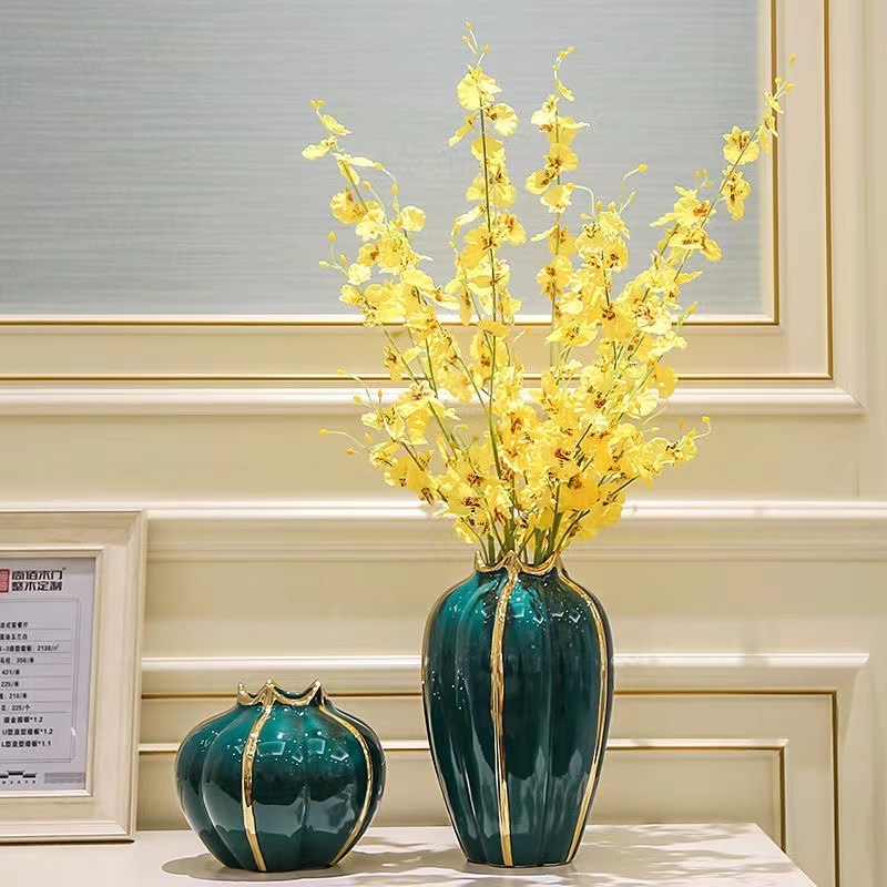 Elegant Ceramic Flower Vase with Electroplated Gold Border vase Home Decoration Light Luxury Crafts Decoration Living Room