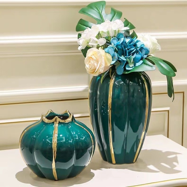 Elegant Ceramic Flower Vase with Electroplated Gold Border vase Home Decoration Light Luxury Crafts Decoration Living Room