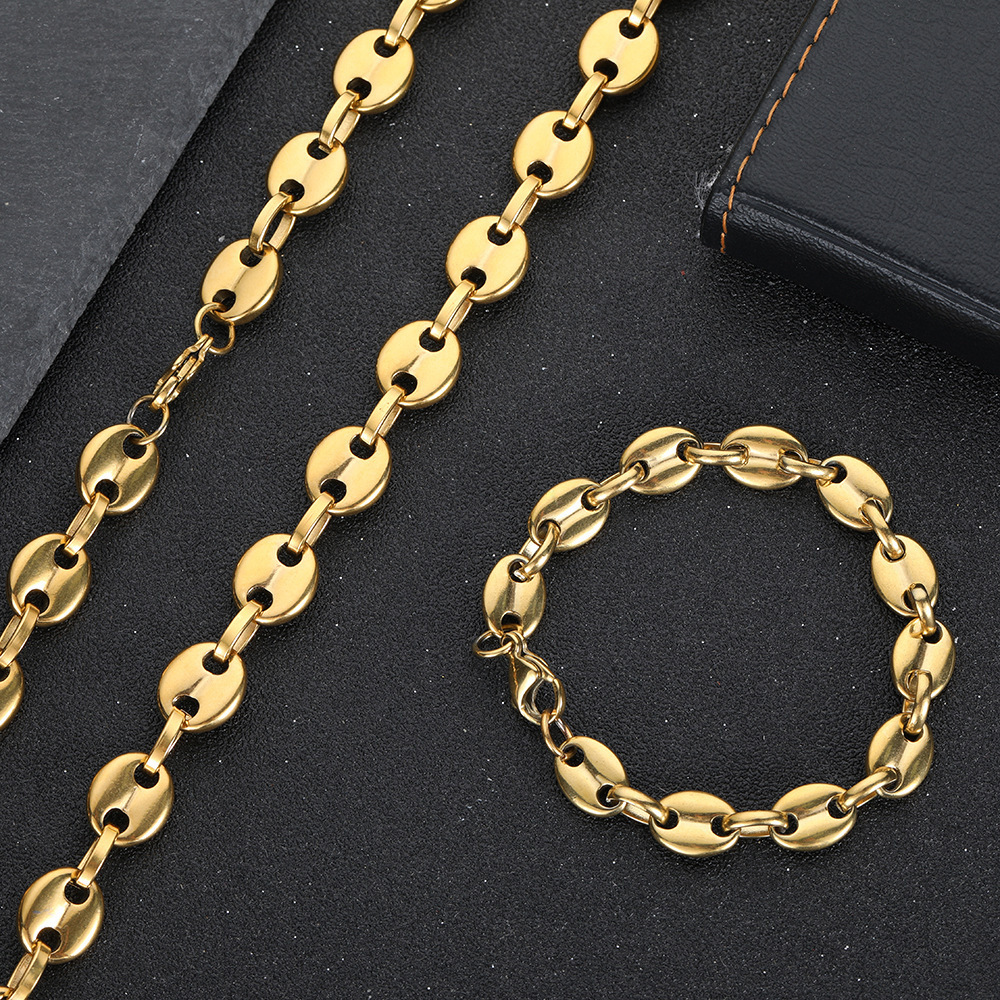 18K Gold Plated Fashion Jewelry Stainless Steel Bracelet 6MM 8MM 9MM Coffee Seed Coffee Bracelet Bean Link Chain Bracelet