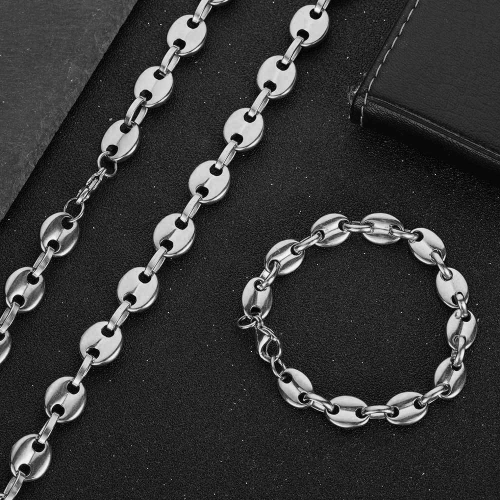 18K Gold Plated Fashion Jewelry Stainless Steel Bracelet 6MM 8MM 9MM Coffee Seed Coffee Bracelet Bean Link Chain Bracelet