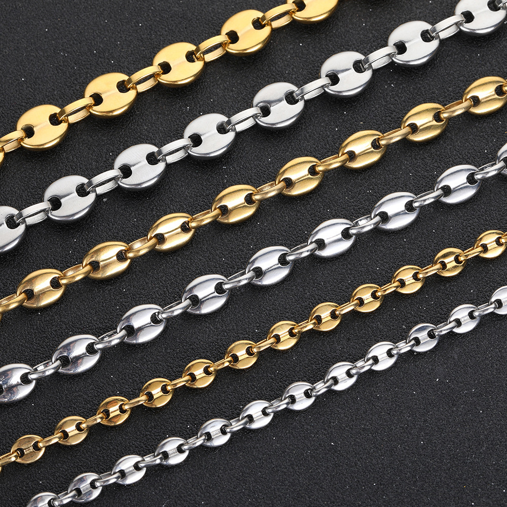 18K Gold Plated Fashion Jewelry Stainless Steel Bracelet 6MM 8MM 9MM Coffee Seed Coffee Bracelet Bean Link Chain Bracelet