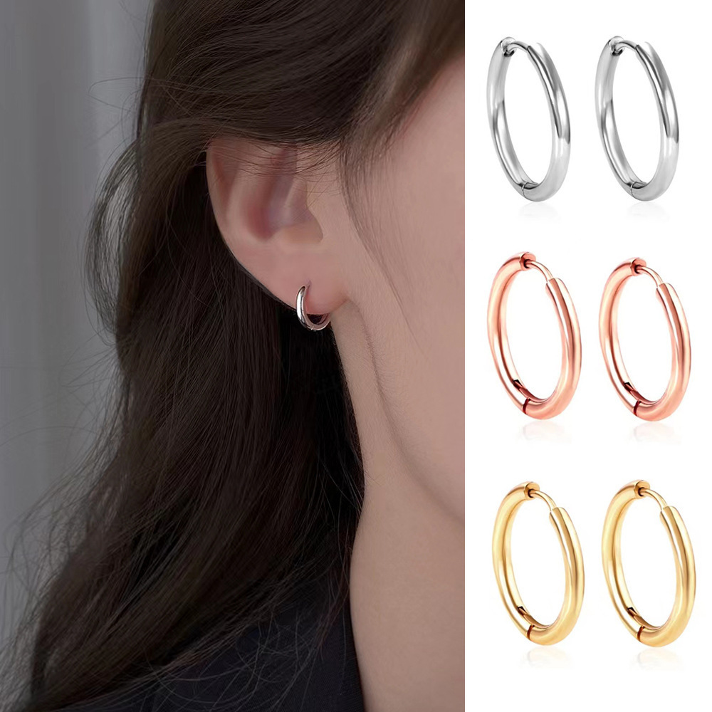 Earrings Jewelry Stainless Steel 18k Gold Plated Round Shape Jewelry Hoop Earrings for Ladies