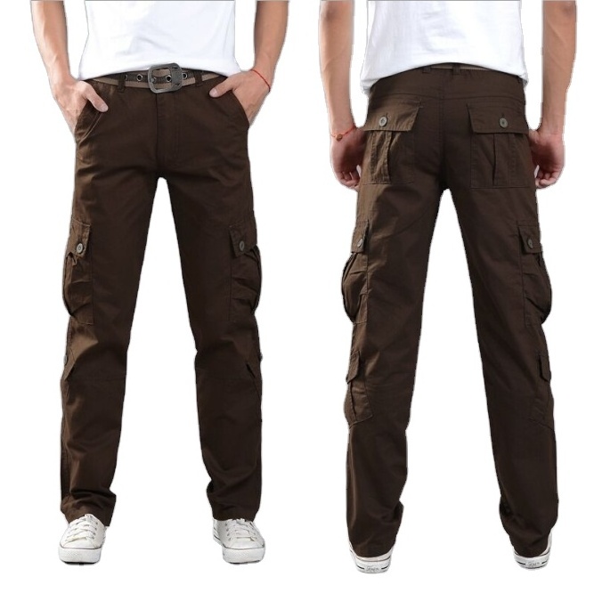 Men Trousers Training Sports Six Pocket Khaki Cotton Work Wholesale Casual men cargo pants With Side Pocket