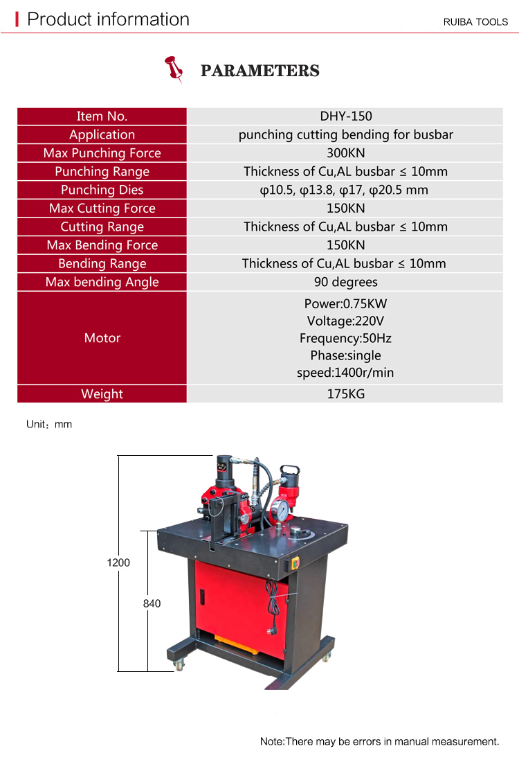 DHY-200 max 200 x 12 mm hole punching cutting bending 3 in 1 processing copper hydraulic busbar bending machine