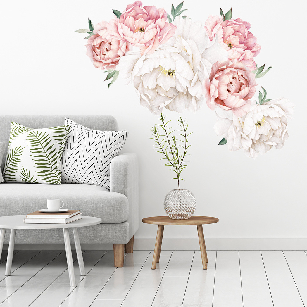 Peony Flowers Peel Off Wall Decals Flowers Peel and Stick Removable Decorative Wall Stickers