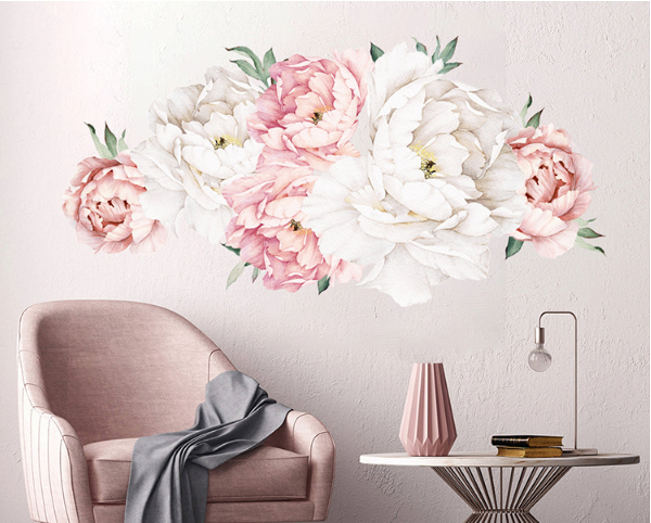 Peony Flowers Peel Off Wall Decals Flowers Peel and Stick Removable Decorative Wall Stickers