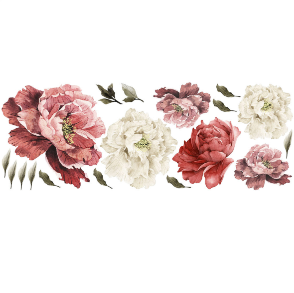 Red Peony Flowers Wall Decals Peel and Stick Wall Sticker for Home Bedroom Nursery Room Wall Decor