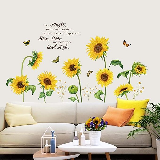 Sunflower Butterfly Wall Decals Garden Flower Wall Stickers Bedroom Living Room TV Wall Art Decor