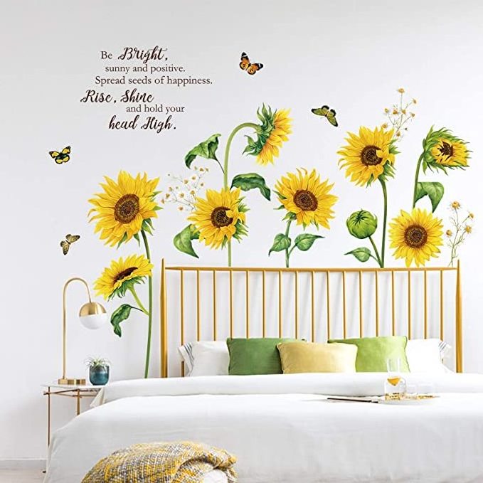 Sunflower Butterfly Wall Decals Garden Flower Wall Stickers Bedroom Living Room TV Wall Art Decor