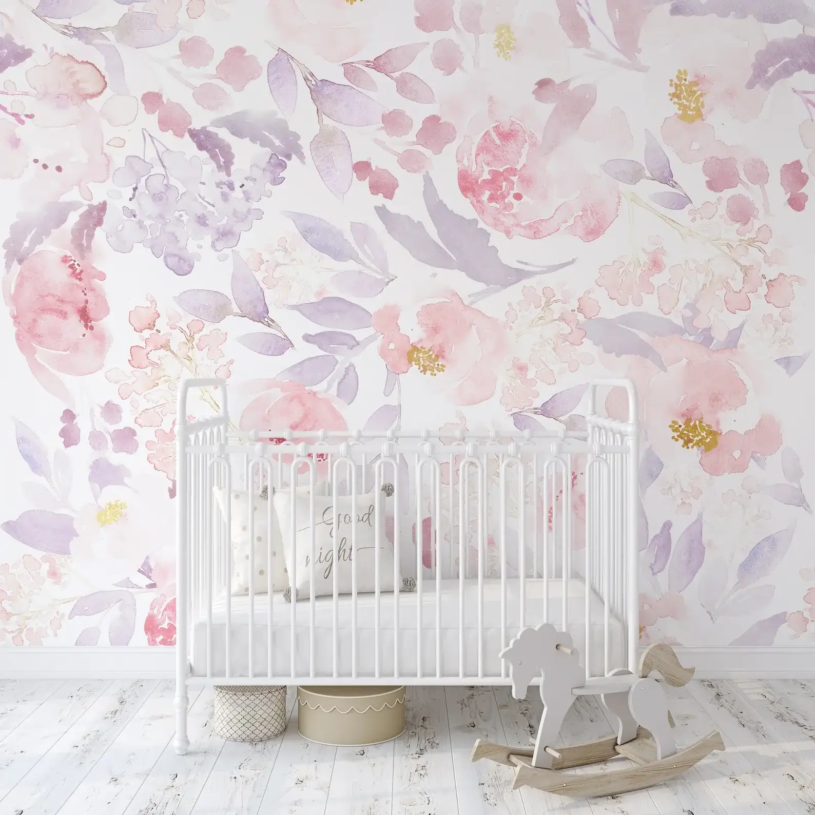 Removable Wallpaper PRIM BLUSH Floral Nursery Wall Decor, Nursery peel and stick wallpaper, baby girl pink nursery decor