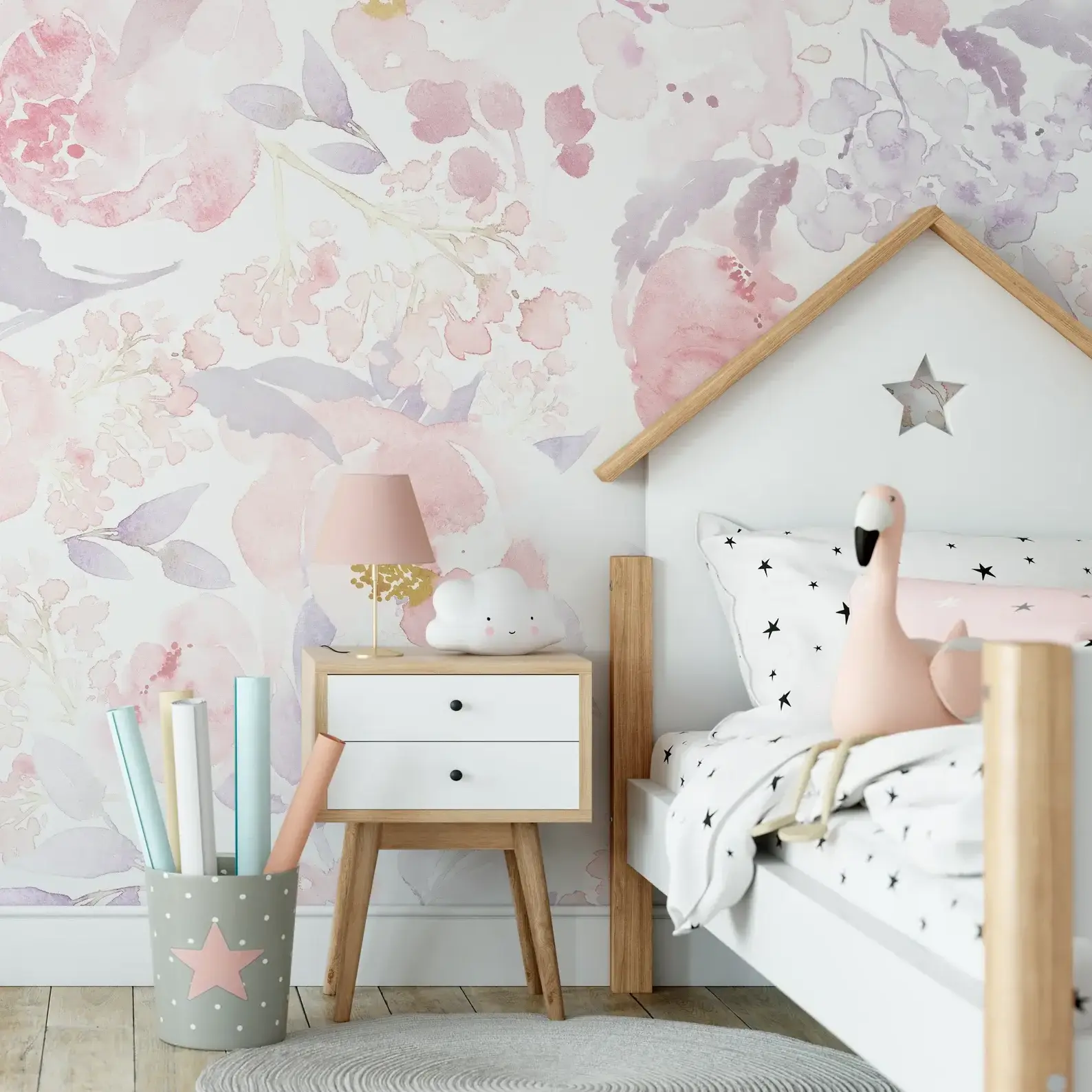 Removable Wallpaper PRIM BLUSH Floral Nursery Wall Decor, Nursery peel and stick wallpaper, baby girl pink nursery decor