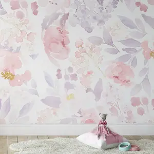 Removable Wallpaper PRIM BLUSH Floral Nursery Wall Decor, Nursery peel and stick wallpaper, baby girl pink nursery decor