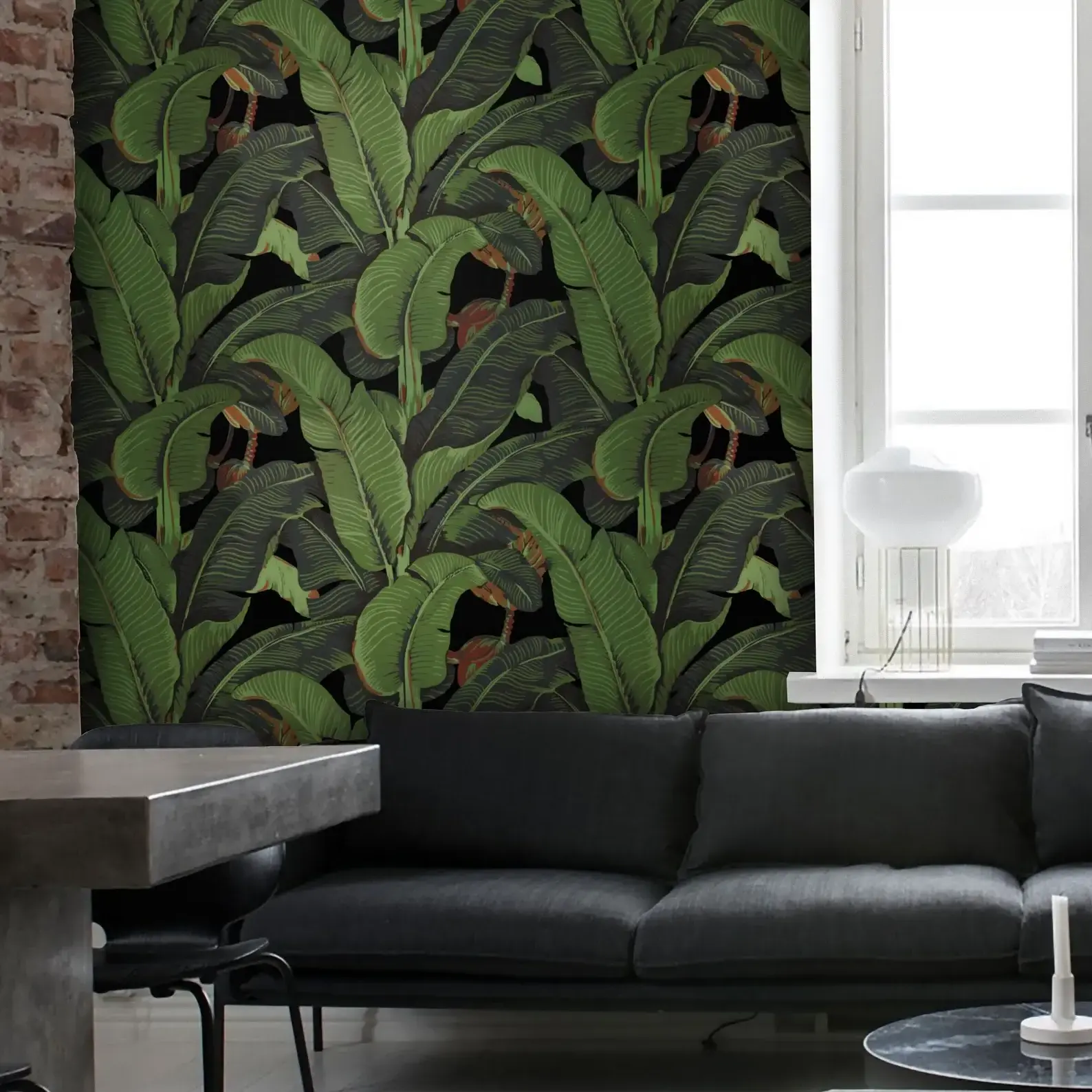 Banana Leaf Tropical Rainforest Wallpaper, Green Leaves Print Palm Tree Jungle Print Boho Decor