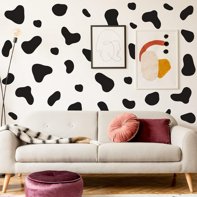 Large Black Vinyl Cow Print Wall Decals Peel and Stick Modern Cow Spot Wall Stickers for Bathroom Bedroom Living Room